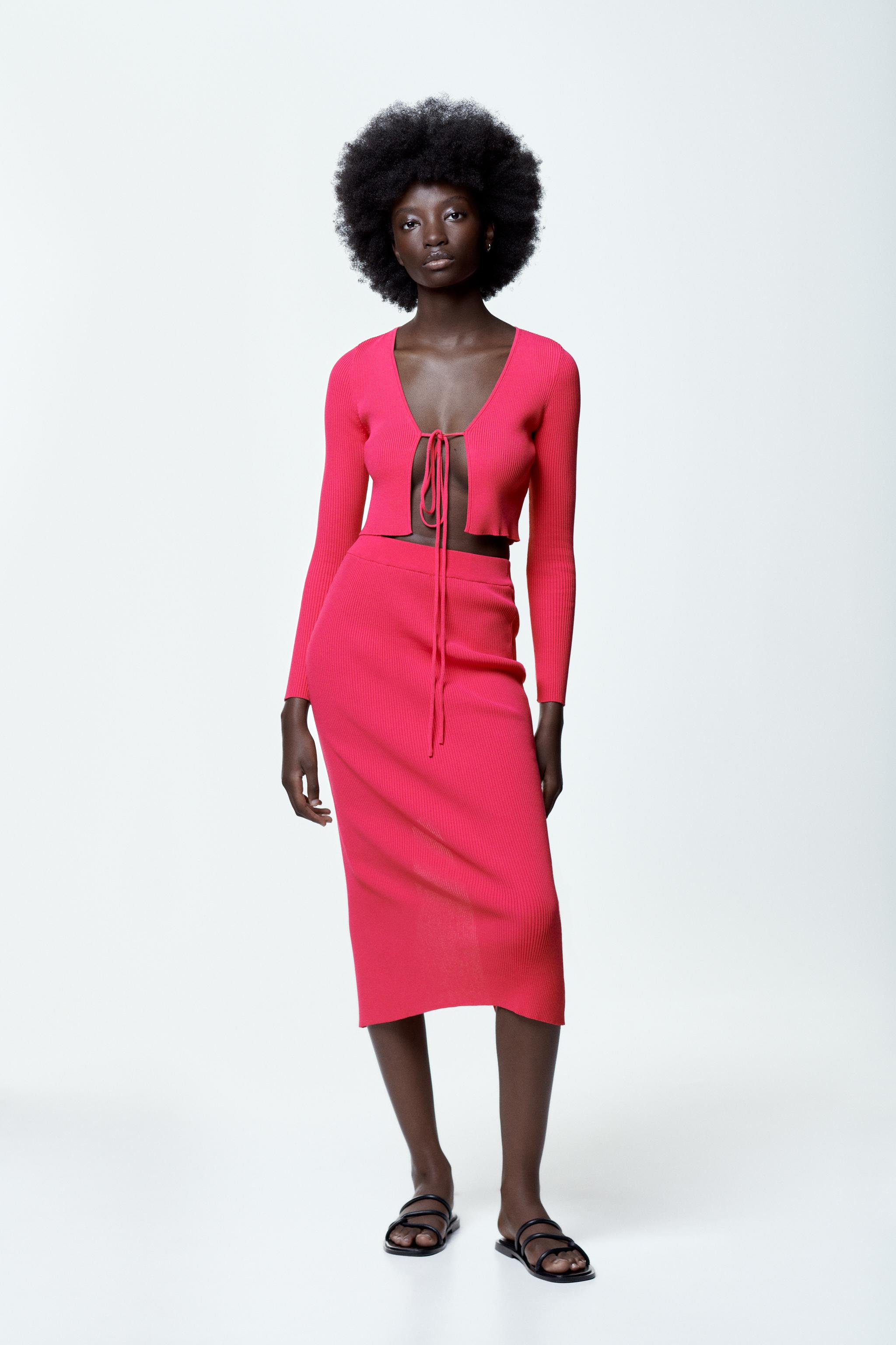 CARDIGAN IN MAGLIA CANNETE Fucsia ZARA Italia Italy